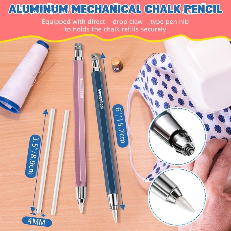 Avenuebool Sewing Chalk Markers for Fabric, Aluminum Chalk Pencil Refillable Cartridge Set, Marking Tool for Sewing with Sharpener and 12 Pcs 4mm Refills(White) - Image 5